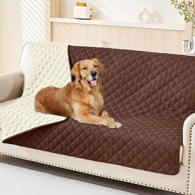 Smiry Waterproof Dog Bed Cover Pet Blanket, Soft Washable Dog Blanket for Furniture Bed Couch Sofa Reversible, Checkered (68"x82", Brown/Beige)