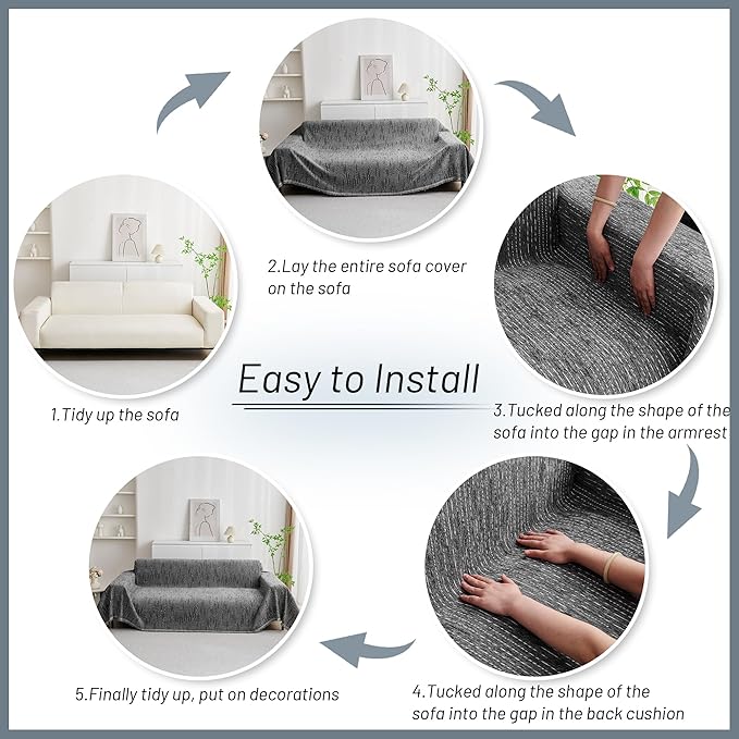 MYSKY HOME Couch Covers for Sofa, Dog Couch Cover Protector, Dark Grey Lines Sofa Covers for Sectional L Shape, Pets Couch Throw Cover Washable Durable Large Couch Cover for Dogs, Cats, 71" X118"