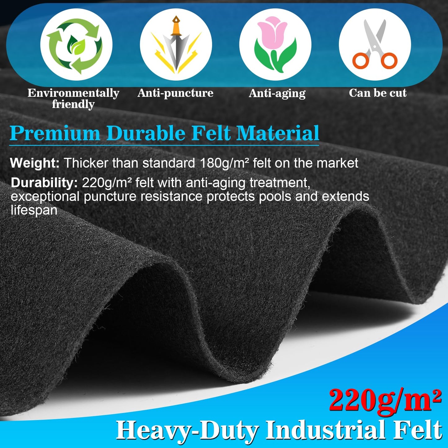 ComfyKit 15x10ft Rectangular Pool Liner Pad for Above Ground Swimming Pools,Thickened Under Pool Mat Padding,Pools Bottom Liner Protector to Prevent Punctures & Extend Liner Life