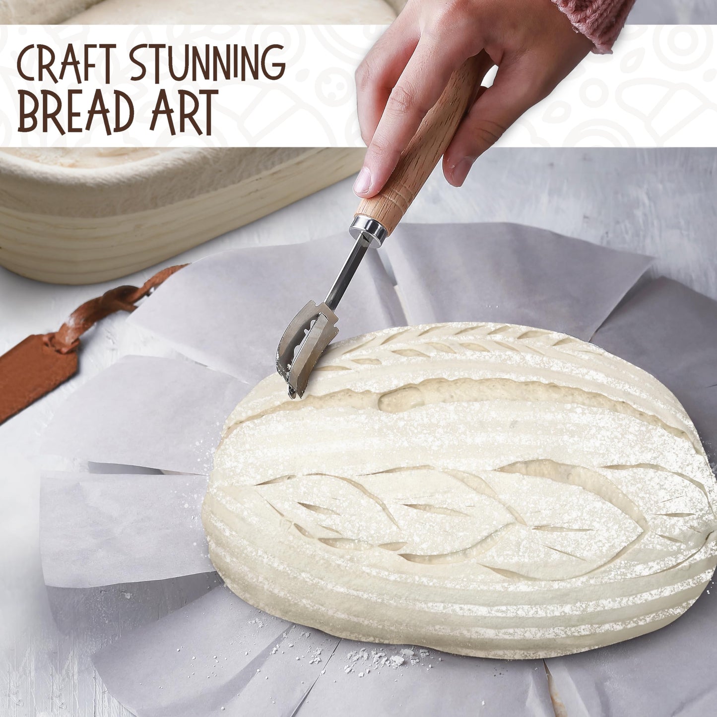Superbaking 10" Oval Banneton Bread Proofing Basket Gift Set – Sourdough Starter Kit for Crusty Artisan Style Loaves, Includes Essential Bread Baking Supplies & Tools - Ideal Gift for Bakers