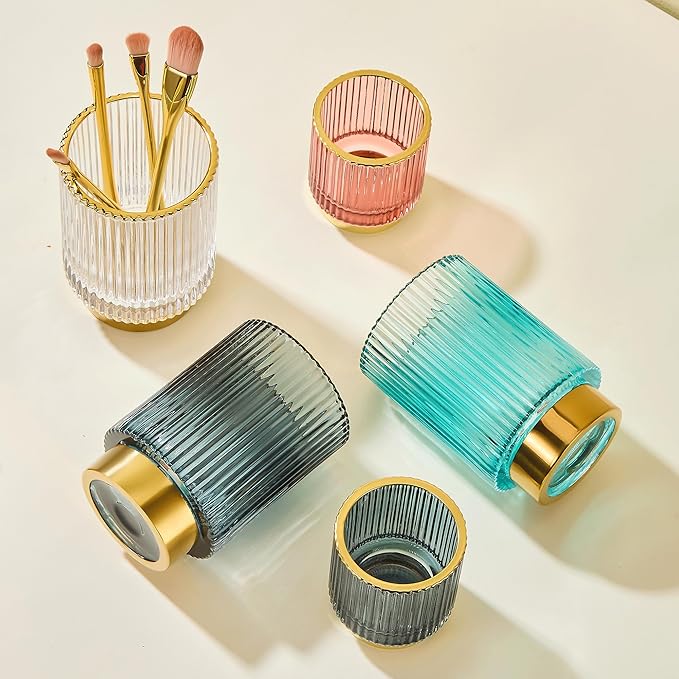 Makeup Brush Holder Organizer,Toothbrush Holders,Desk Pen Pencil Holder,Multifunctional Vintage Glass Brush Cup（L/White/A3-9-US）