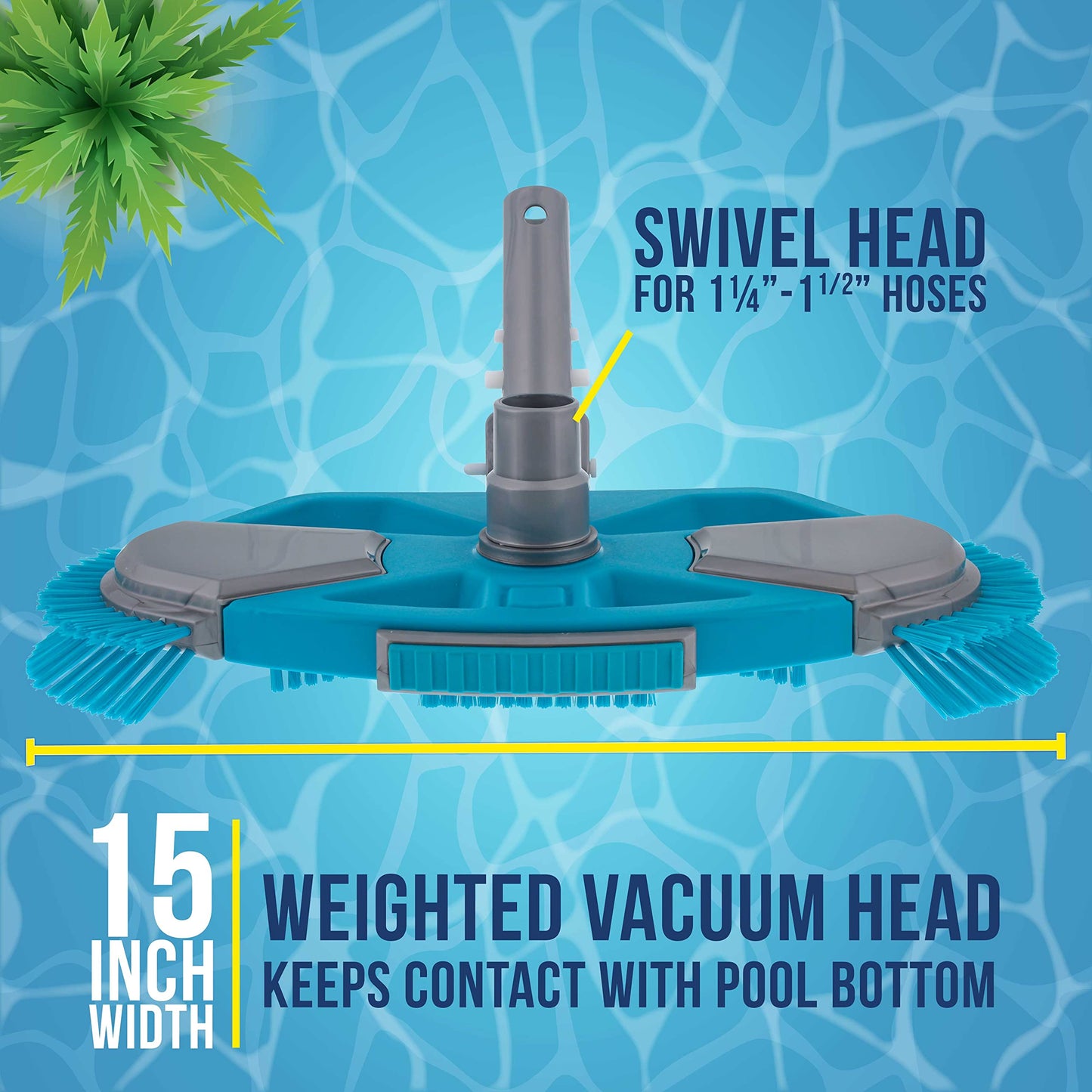 U.S. Pool Supply Deluxe Weighted Pool Vacuum Head with Side Brushes, Swivel Connection, EZ Clip Handle - for Above Ground & Inground Swimming Pools – Vinyl Liner Floor, Wall, Step, Corner Cleaner