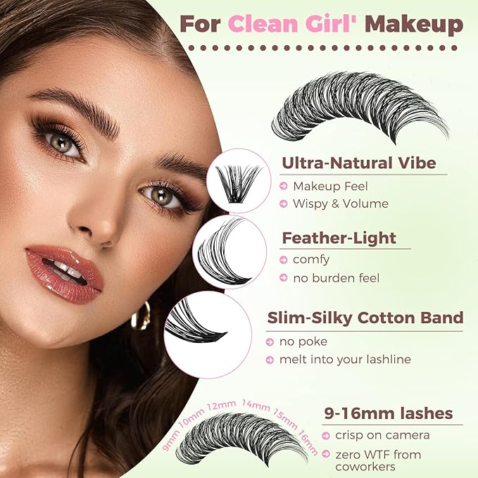 Lash Clusters Kit DIY Lash Extension Kit Cluster Lashes Mix 9-16mm Eyelash Extension Kit Individual Lashes with Lash Bond and Seal,Lash Tweezers,Mascara Brush(20D+40D+60D+80D Kit)