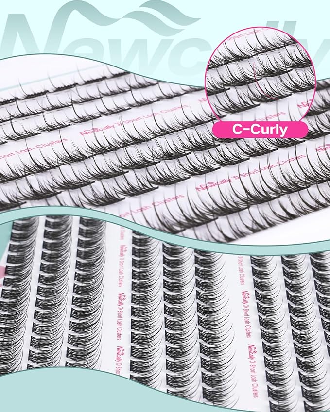 Natural Lash Clusters Kit Short 8-12MM Eyelash Clusters Wispy Cluster Eyelash Extensions Lash Extension Kit C-Curly Cluster Lashes Long-lasting Effect by Newcally