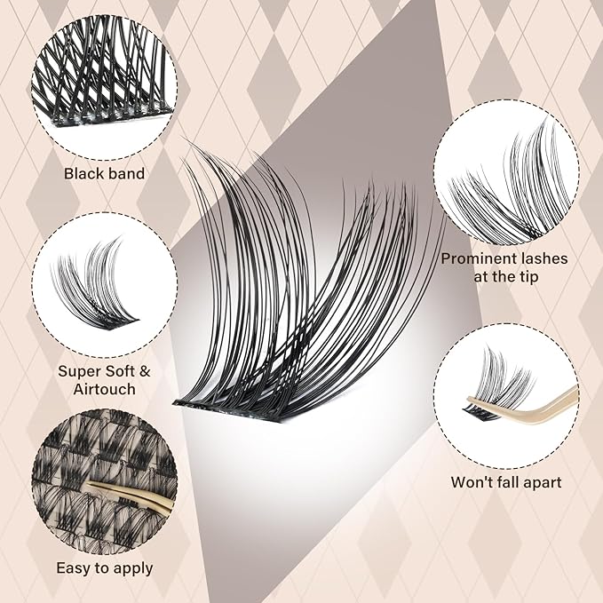 JMS&JMS Lash Clusters Kit Lash Lift Kit Wispy Fluffy Lash Clusters with Lash Bond and Seal Eyelash Applictor Lash Remover Lash Extension Kit for Beginner (JMS04-D-8-18Mix)