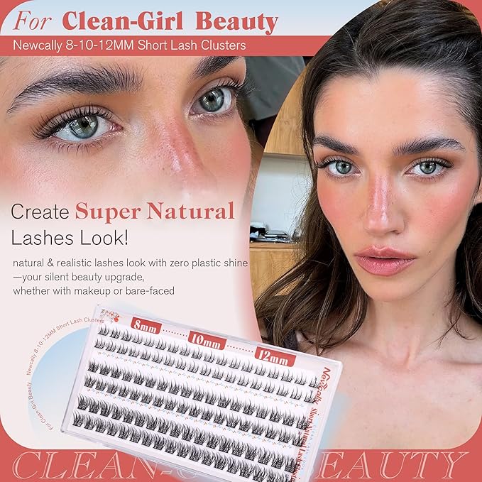 Short Lash Clusters 8-12MM Natural Eyelash Clusters C-curly Wispy Cluster Eyelash Extensions DIY Lash Extension Ultra Thin Lash BandC Cluster Lashes Individual Lashes for Beginners by Newcally