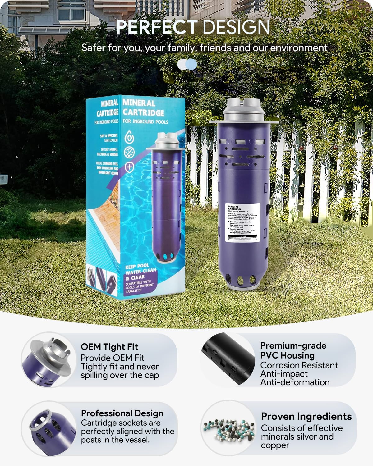 Replacement for Nature2 Duoclear 45 Mineral Cartridge W28002 for All DuoClear Fusion Soft Vision Pro Above Ground Inground System Pool System, Compatible with up to 45000 gallons Pool, W26002
