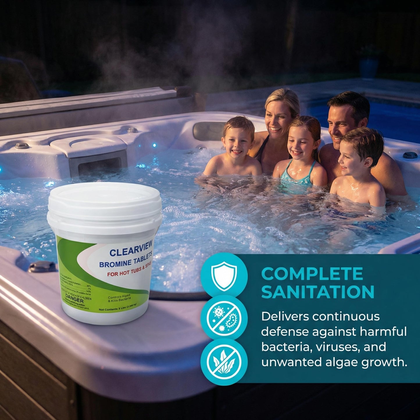 ClearView Bromine Tablets 5 Lbs for Hot Tubs and Spas, Slow Dissolving Sanitizer Brominating Tabs, Kills Bacteria & Algae