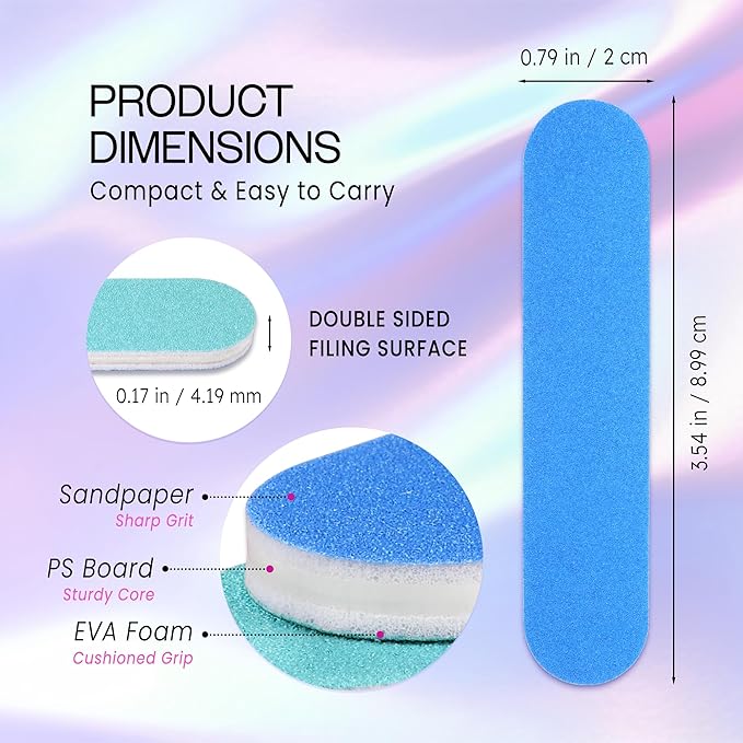 25PCS Mini Size PANA Professional Double Sided Nail Files - Blue, 100/180 Grit - Emery Board Nail Buffering File Manicure Pedicure Nail Polisher Washable