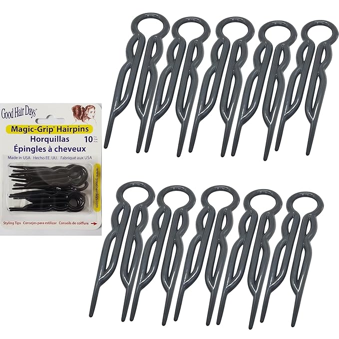 Good Hair Days Hair Pins - 2 1/2" Plastic, U-shaped Magic Grip Hairpins, Strong Durable Pins For Fine, Thick & Long Hair, Styling Accessories - Black, Set of 10