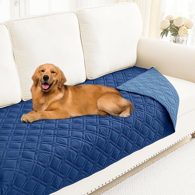 Smiry Reversible Waterproof Couch Covers for Sofa, Washable Dogs Pet Couch Covers for 3 Cushion Sofa Pet Friendly, Water Resistant Furniture Protector Slipcover, Geometric (30"x70", Navy/Blue)