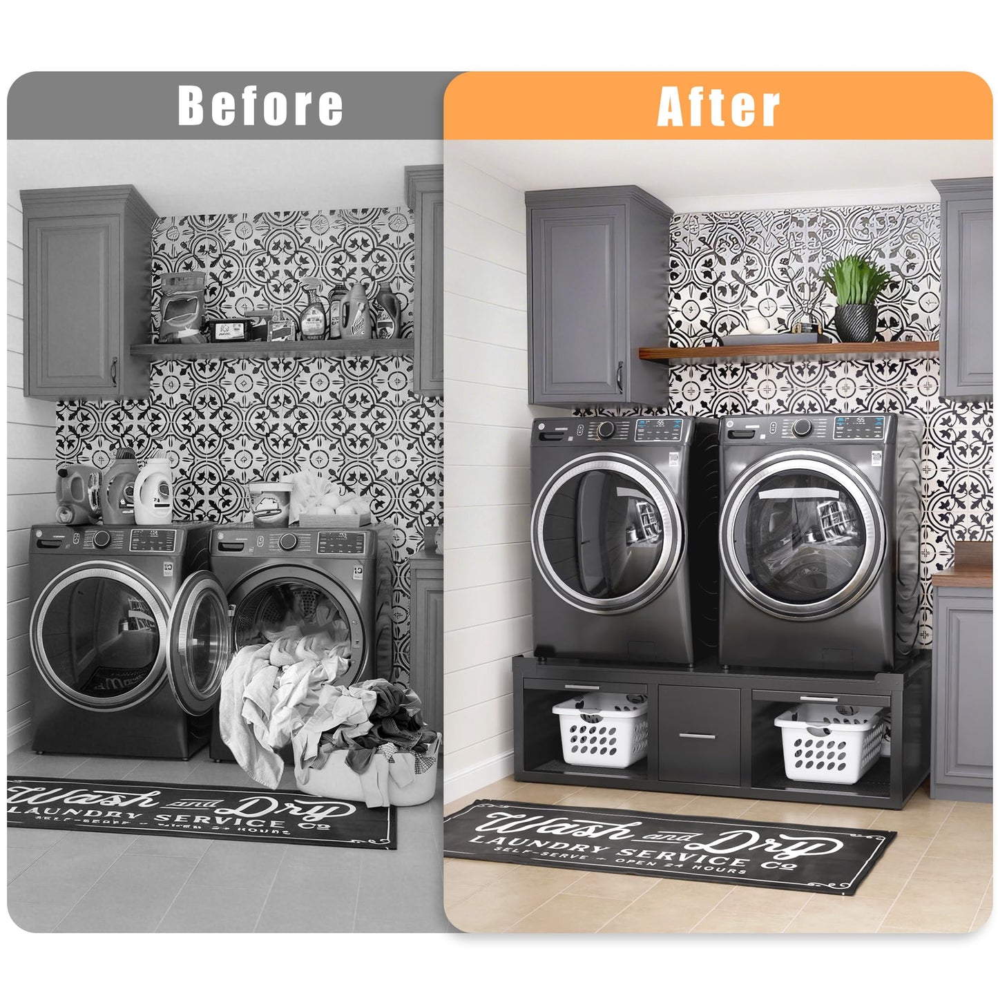 GDLF Washer and Dryer Pedestals, Universal Fit Washer and Dryer Stand with Pull-Out Shelf, 58.1"x29.1"Laundry Pedestal with Storage, 800LBS Capacity，Black