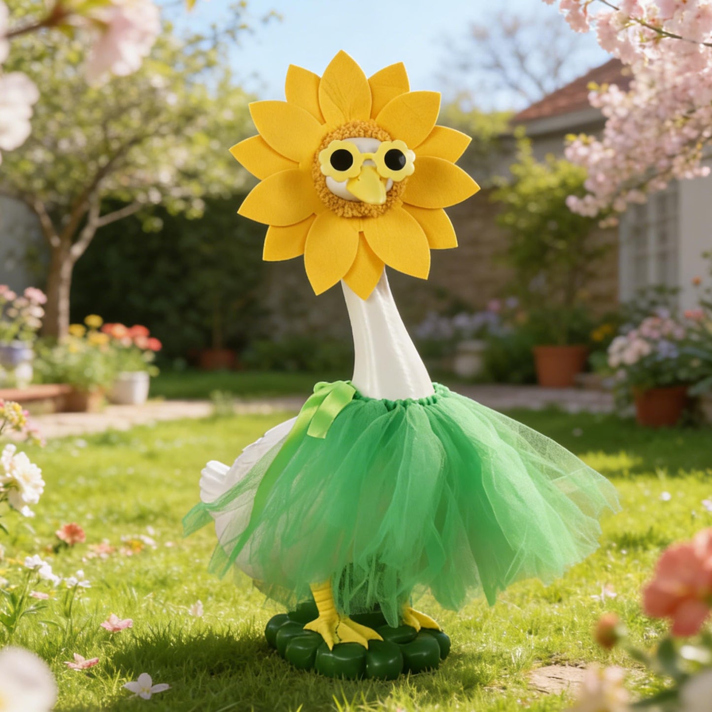 20" Porch Goose Statue with Sunflower Sunglasses Outfit – Large Resin Garden Duck Sculpture – Weatherproof Outdoor Yard Art & Indoor Decor – Whimsical Housewarming Gift for Women, Mom & Garden Lovers