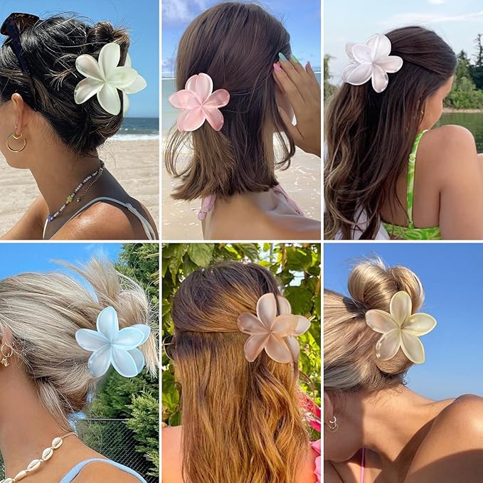 Flower Hair Clips for Women 6 Pcs Hawaiian Large Claw Clips Plumeria Medium Hair Claw Clips for Thick Thin Hair Hibiscus Tropical Beach Hair Accessories for Women Girls and Girls-Ice Cream