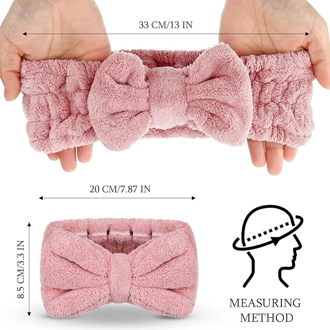 Hicarer 3 Pieces Towel Headbands for Women Makeup Spa Headband for Washing Face Shower (Light Pink)