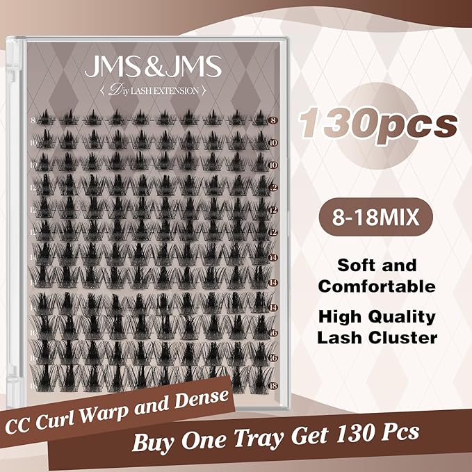 JMS&JMS Lash Clusters Eyelash Clusters 8-18MIX CC Curl Cluster Lashes Soft Wispy Lash Clusters Natural Look DIY Lash Extension At Home(California Sunset-8-18MIX)