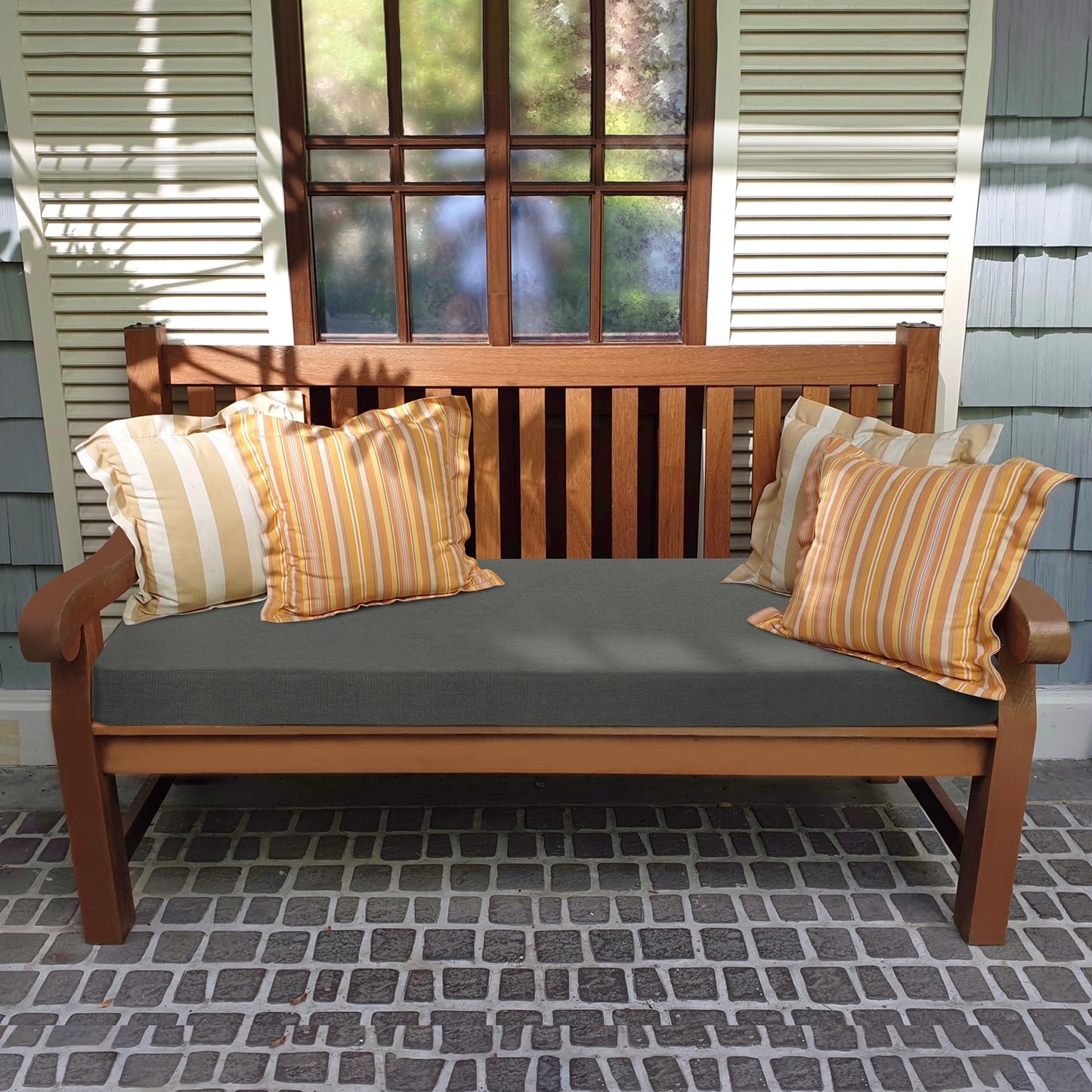 Favoyard Outdoor Bench Cushion 48 x 16 Inch Rainproof Patio Furniture Cushions 3-Year Color Fastness Garden Settee Porch Pads with Ties, Dark Gray