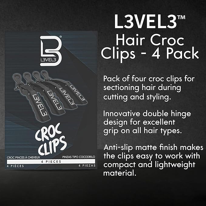 L3 - Level 3 Croc Hair Clips - 4 Pack Hair Clip Set for Hair Styling