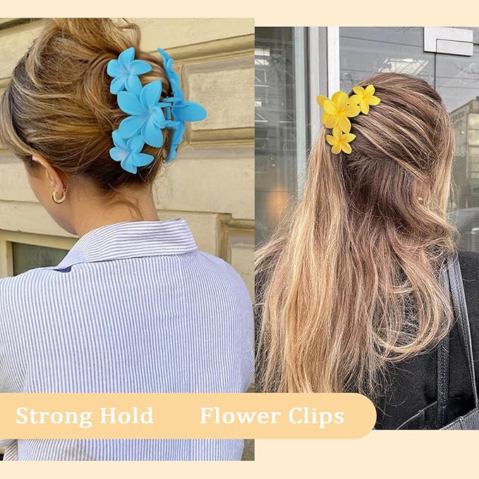 Hawaiian Flower Hair Clips Large Matte Hair Claw for Women Non-Slip Strong Hold Clips for Thick Hair, Hair Accessories,Blue,Purple,Pink,Yellow