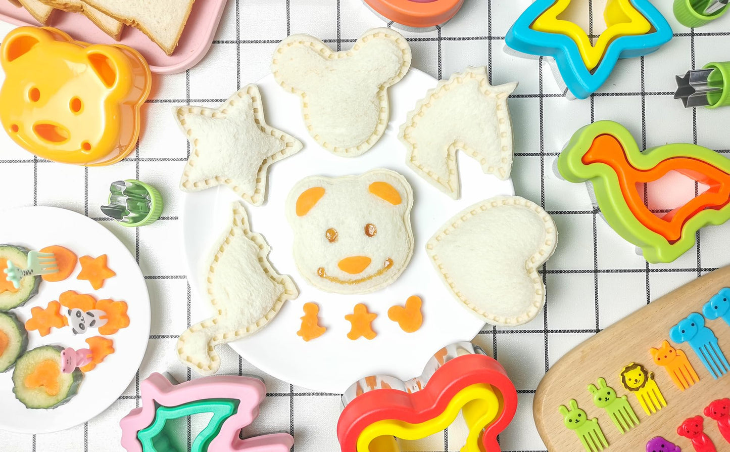 Sandwich Cutters for Kids Lunch,Sandwich Cutter and Sealer,Sandwich Cutter Set,Kids Lunch Accessories-Vegetable Fruit Cutter Set,Micky Mouse,Dinosaur,Star,Gingerbread Man Shapes (38PCS)