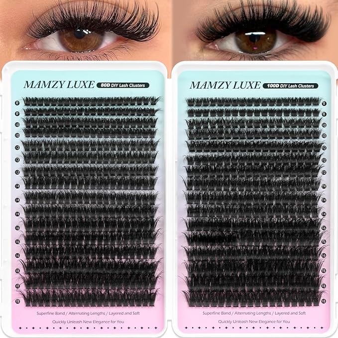 Fluff Lash Clusters 608PCS Cluster Eyelash Extensions 8-18MM Wispy Lashes Clusters 80D 100D D-Curly Eyelash Clusters Mix Daily Look Fake Eyelashes Extension by MAMZY LUXE