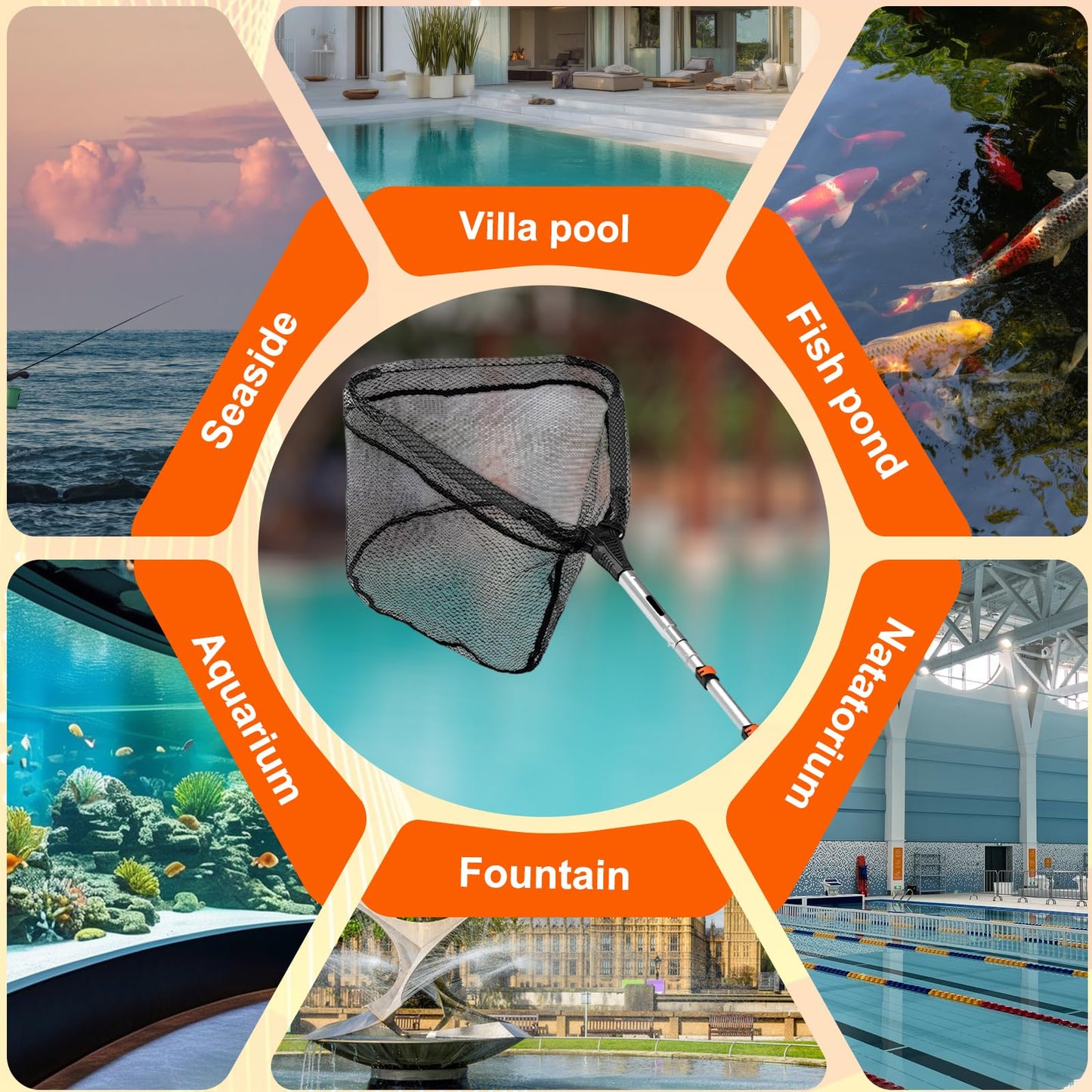 SISIUPASSIE 20FT Pool Skimmer Net with Pole, Foldable & Larger Capacity Pool Net for Cleaning, Telescopic Pool Pole Heavy Duty with Fine Mesh Pool Leaf Net for Above Ground & In-ground Pools
