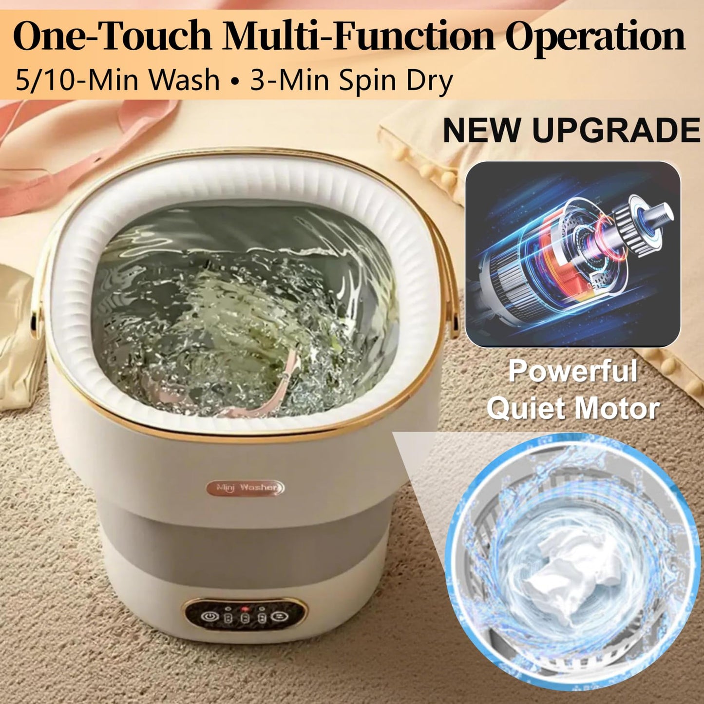 LumenOrbit Portable Washing Machine with Spin Basket, Upgraded 16L Foldable Mini Washer【5-Min Wash・3-Min Spin・1-Year Manufacturer Warranty】Small Washing Machine for Travel, Dorms, RVs, Camping (Gray)