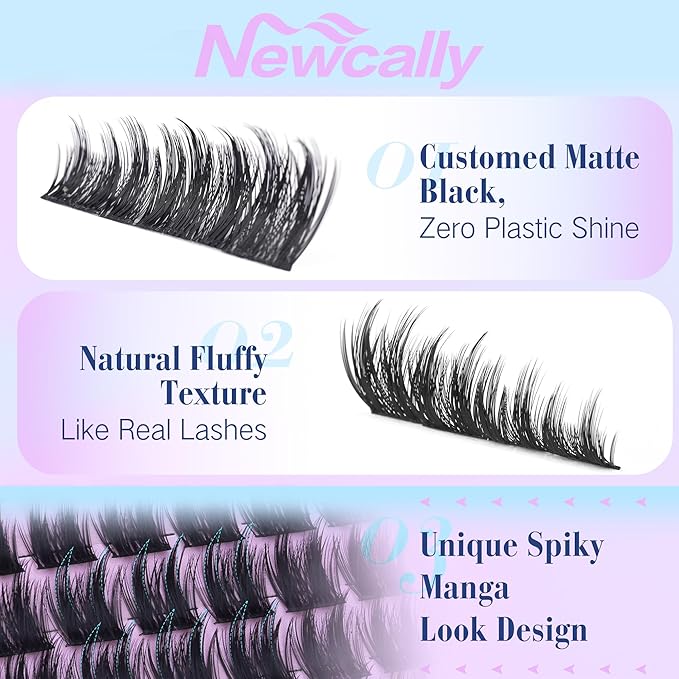 Wispy Lash Clusters Manga Eyelash Clusters Spikes10-16MM Volume Cluster Eyelash Extensions D-Curly Individual Lashes Anime Fluffy Lashes Clusters by Newcally