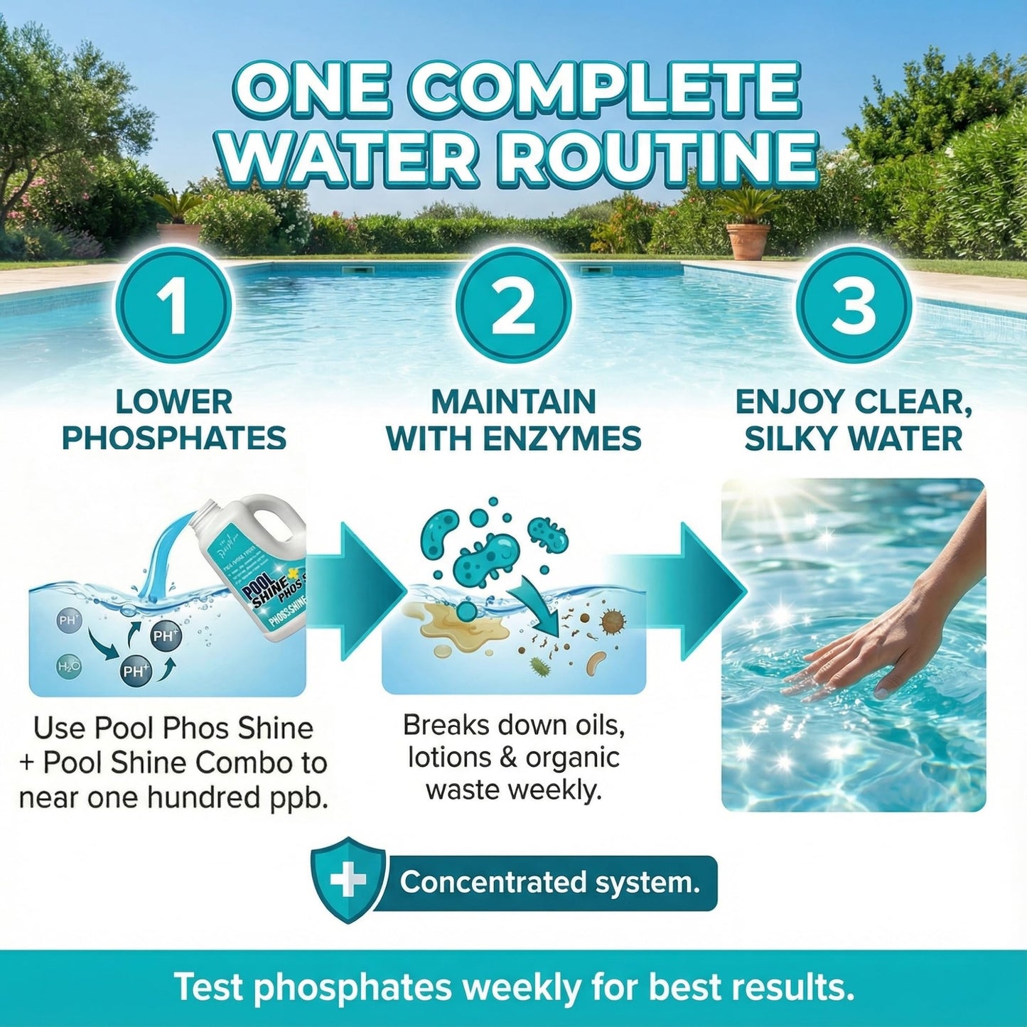 Pool Phosphate Remover and Pool Clarifier Enzyme, Weekly Pool Treatment, Saltwater Safe Pool Chemicals for Inground & Above Ground Pools, 3 Liter – BubbyShine