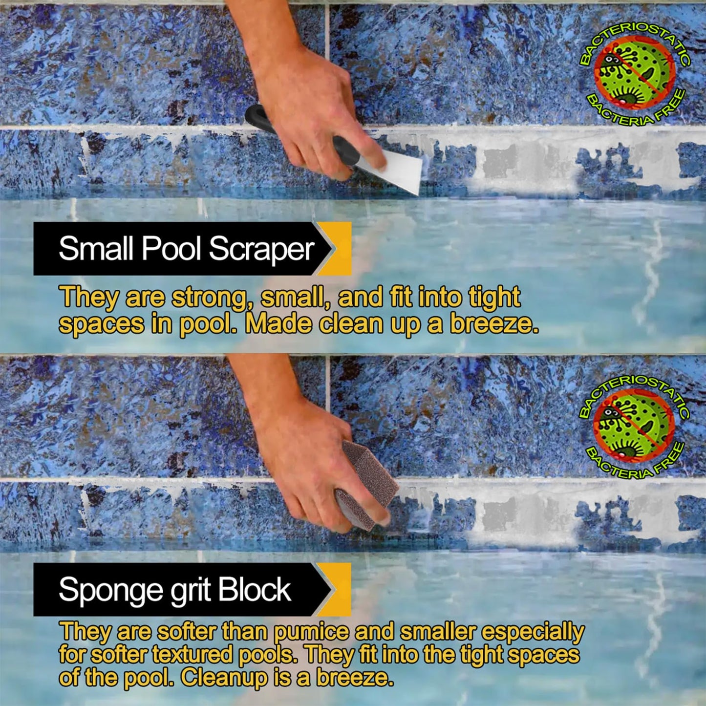 Pumice Stone for Pool and Stainless Steel Pool Brush Kit to Reomve Erase Rust Stain Spot in Concrete Plaster Pool Spa and Calcium Deposit on Pool Tile