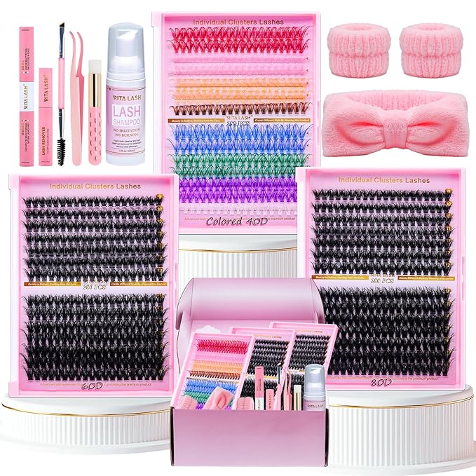 Lash Clusters Kit DIY Lash Extension Kit 3D Effect Cluster Lashes 840Pcs Cluster Eyelash Extensions Wispy Eyelash Clusters with Lash Bond&Seal,Gift Packs for Beginners Bulk Pack(12 Counts Lash Kit-3)