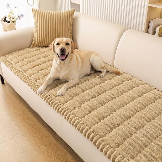 Smiry Couch Cover for Dogs Washable, Non Slip Fuzzy Pet Couch Covers for 3 Cushion Sofa Pet Friendly, Thick Soft Sofa Slipcovers Cushion Protector (Camel, 27.6" x 47")