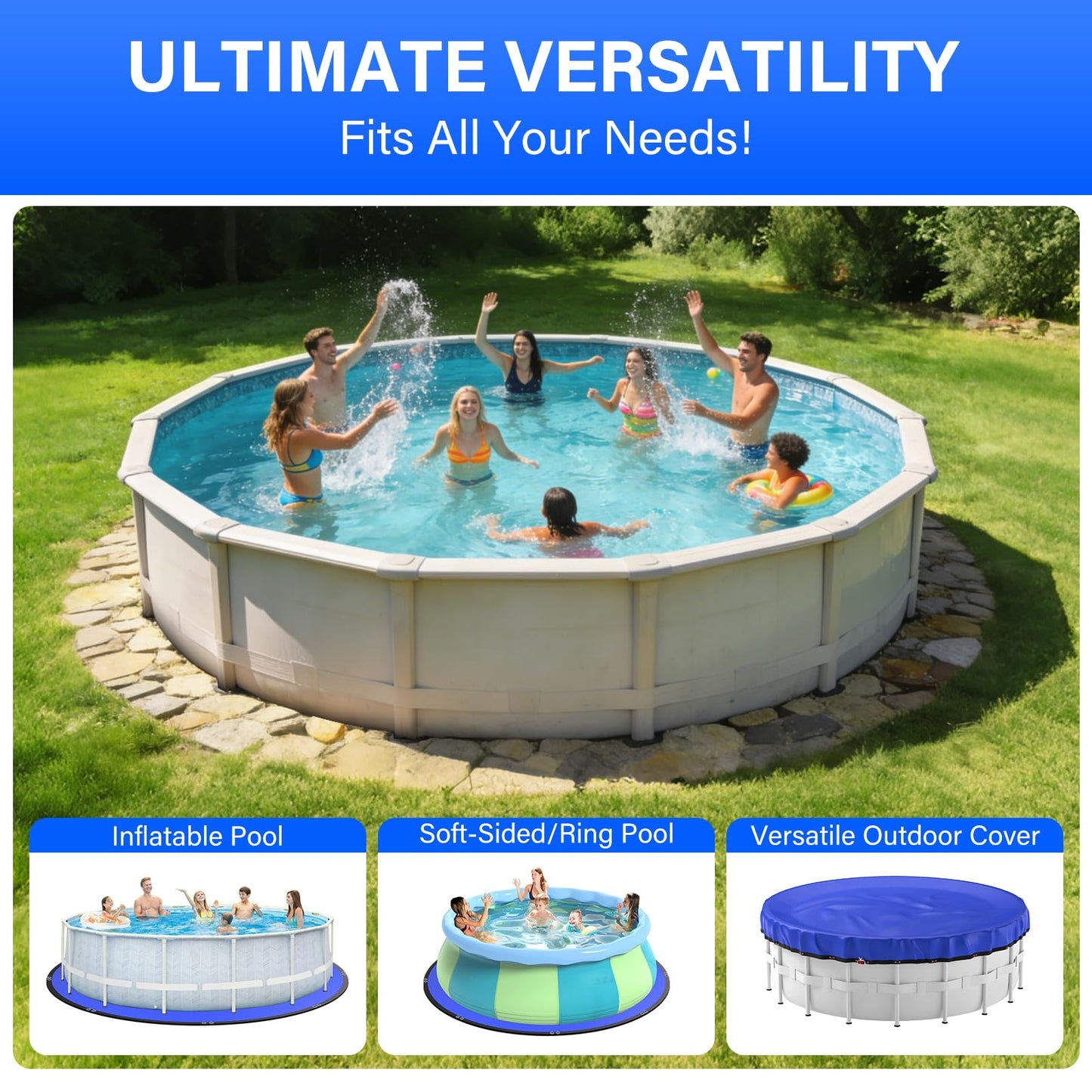 REGMICS 18FT Round Pool Liner Pad for Above Ground Pools, 165 GSM Thickened Puncture-Resistant Under Mat (19FT Actual), Heavy-Duty Underlayment with Metal Grommets