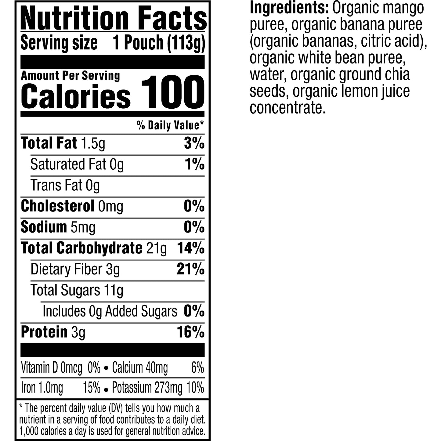 Plum Organics - +12 Months Organic Baby Food - Mango, Banana, White Bean & Chia - Non-GMO - On-The-Go Pouches for Baby & Toddler Meals - Quality Tested Ingredients - 4 oz (Pack Of 12)