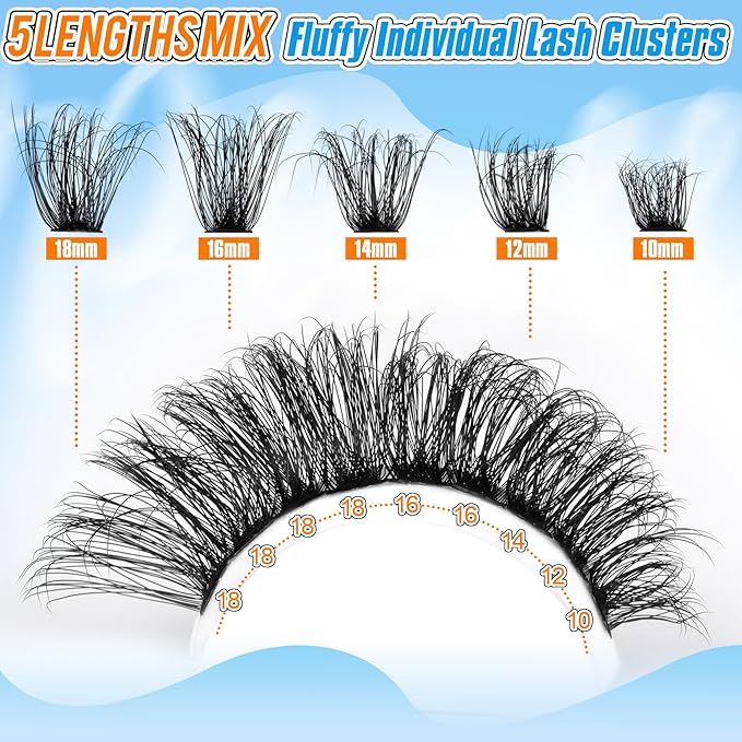 Fluffy Lash Clusters Wispy Eyelash Extension 10-18MM 180Pcs Individual Lashes Clusters Natural Eyelashes Extensions DIY at Home by Pleell