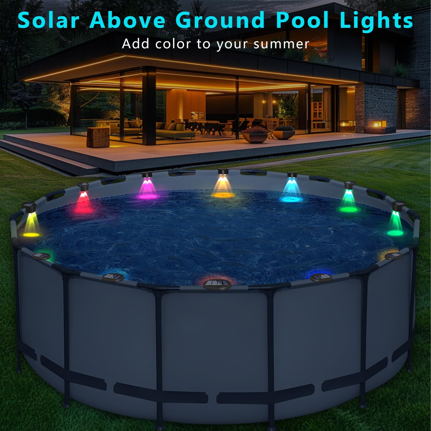 rerekiki Poolside Solar Light for Inground Pool, 4 Pack Above Ground Pool Lights Wireless, Waterproof Pool Accessories Solar Power LED Lights for Swimming Pools Decoration