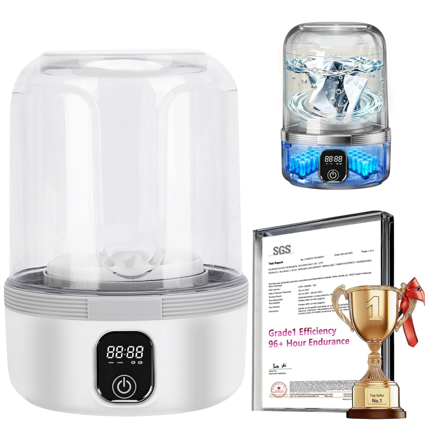 5.0 Upgraded Top Configuration Mini Washing Machine【7000mAh Luxury Dual Battery】【No.1 German Motor】【SGS-Certified UV-C Light】1.5L Portable Washer for Travel, Camping, Apartments, Dorm, RV, Hotel