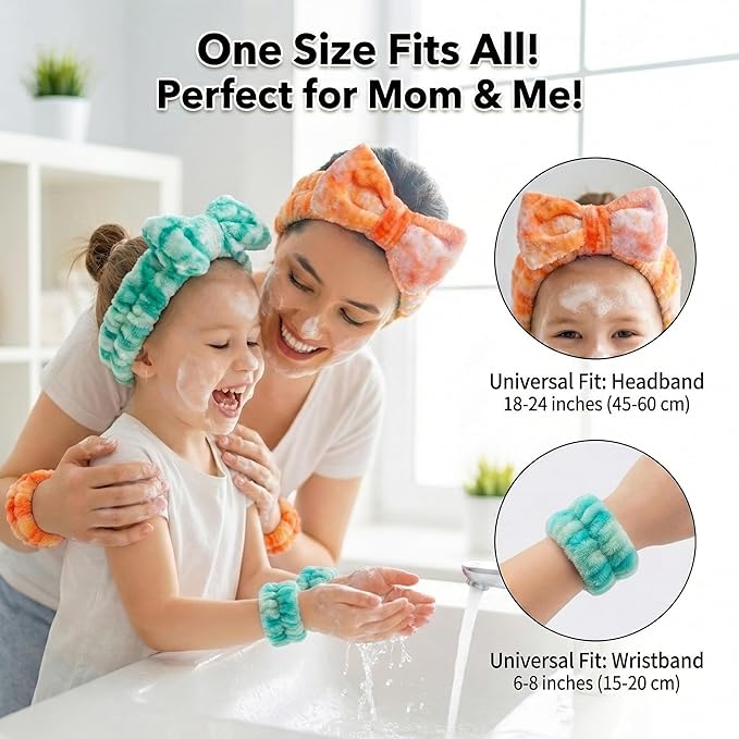 8 Pcs Spa Headband and Wristbands Set for Washing Face, Soft Face Wash Headbands Wrist Bands for Women with Scrunchies, Absorbent Wrist Towels, Makeup Hairband for Skincare, Yoga, and Teen Girls Gifts