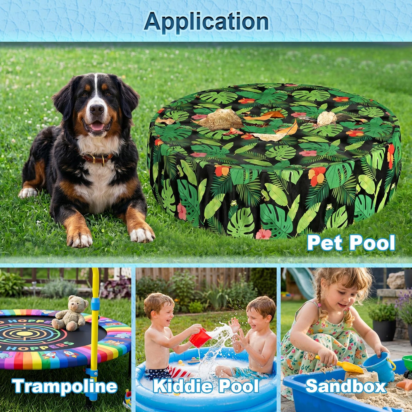 Docuwee Round Pool Cover 48", Foldable Kiddie Solar Cover Fit Dog Collapsible Swimming Pool, Pets Kids Bath Tub, Anti-UV Dustproof Safety Pool Covers, Monstera Deliciosa
