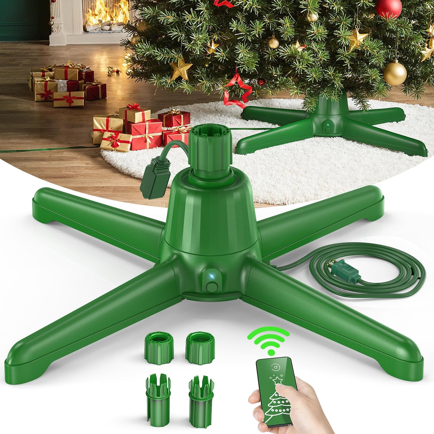 2025 Upgrade Rotating Christmas Tree Stand, UL Certified Adjustable Tree Stands with Remote Control for Up to 7.5ft 90lb Artificial Tree, Durable 3 Light Outputs with Up to 625 Watts of Power