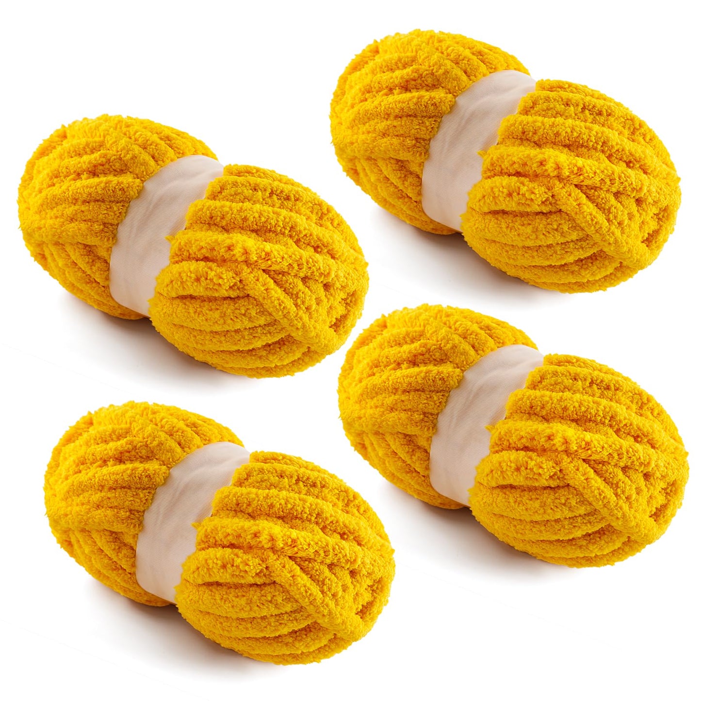 4 Pack Chunky Yarn for Hand Knitting - Chunky Chenille Blanket Yarn for Crocheting - Jumbo Fluffy Yarn for Crochet - Super Bulky Yarn 25 yds 7.7 oz Each Skein (Golden)