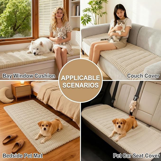 hyha Couch Covers for Dogs Washable, Non Slip Plush Dog Sofa Protectors, Fuzzy Pet Couch Covers for 3 Cushion Sofa Pet Friendly (Apricot, 27.6" x 59")