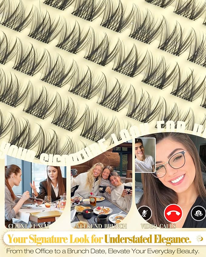 Short Lash Clusters Kit 8-12MM Natural Eyelash Clusters Wispy Cluster Lash Extensions Kit Clear Band Cluster Eyelash Extensions with Bond and Seal (C Curve, 132PCS)