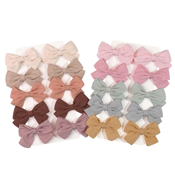 CÉLLOT Girls Hair Bows Linen Fabric 3.5" Bows Alligator Clips Hair Accessories for Little Girls Toddlers Kids and Teens,20 Pieces