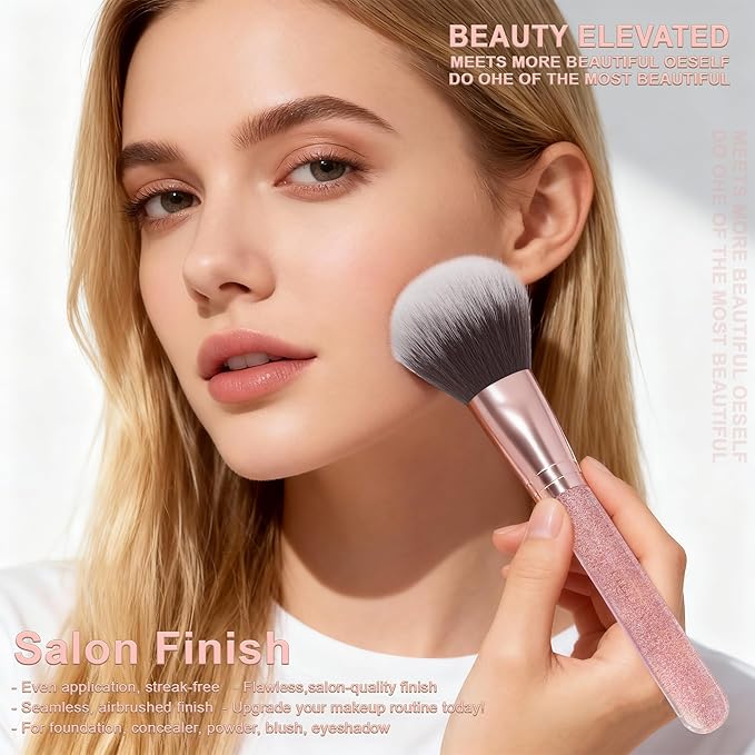 Pink Makeup Brushes Set 14 Pcs Professional, Synthetic Foundation Concealer Powder Blush Eyeshadow Brushes with 2 Powder Puffs & Dual-ended Mask Applicator, Gifts for Women Teen Girls