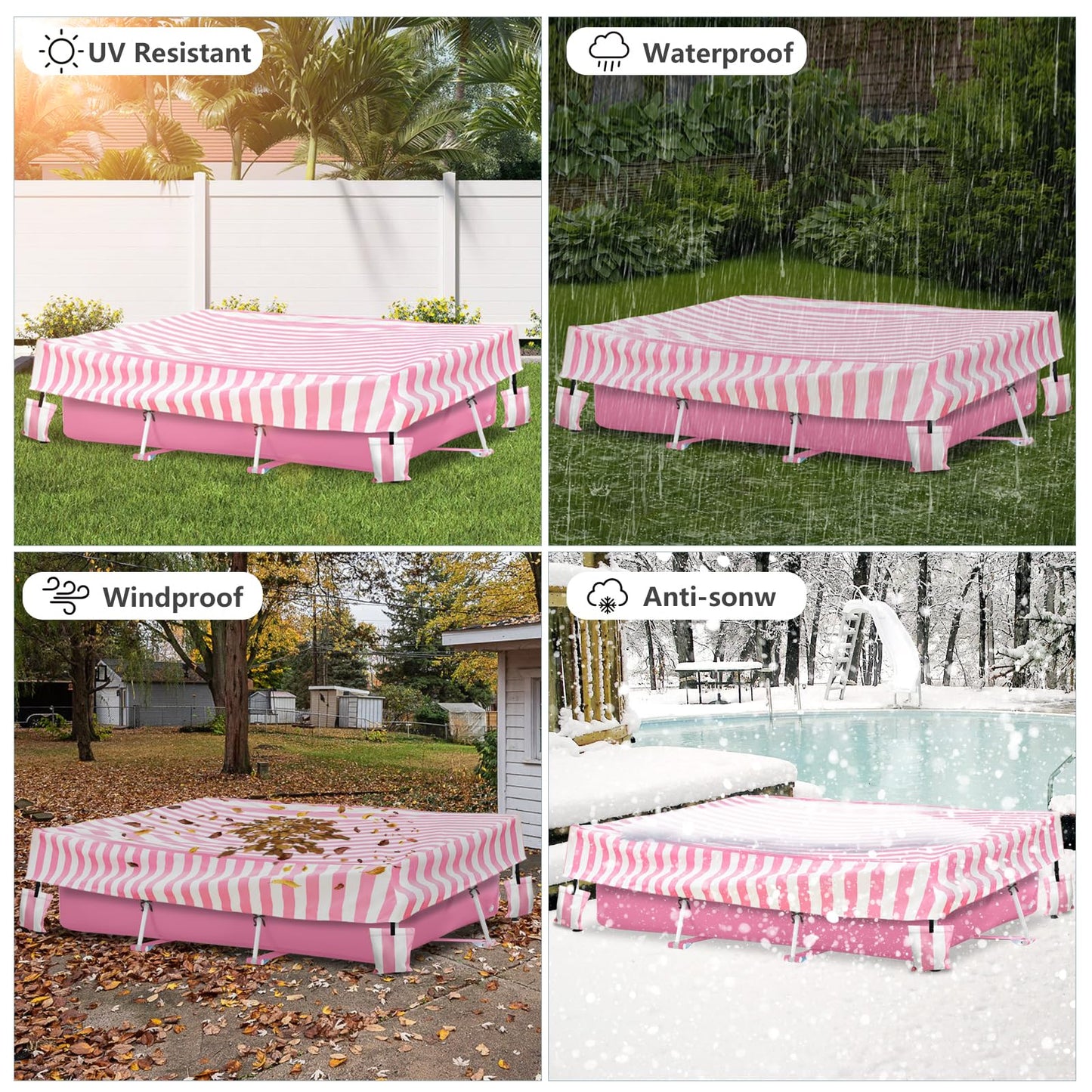 Sobana Rectangular Pool Cover,Waterproof Covers for 7' x 5' x 24" Rectangular Metal Frame Above Ground Outdoor Swimming Pool,with Tie-Down Ropes & 4 Sandbags,Increase Stability(Cover only,Pink)