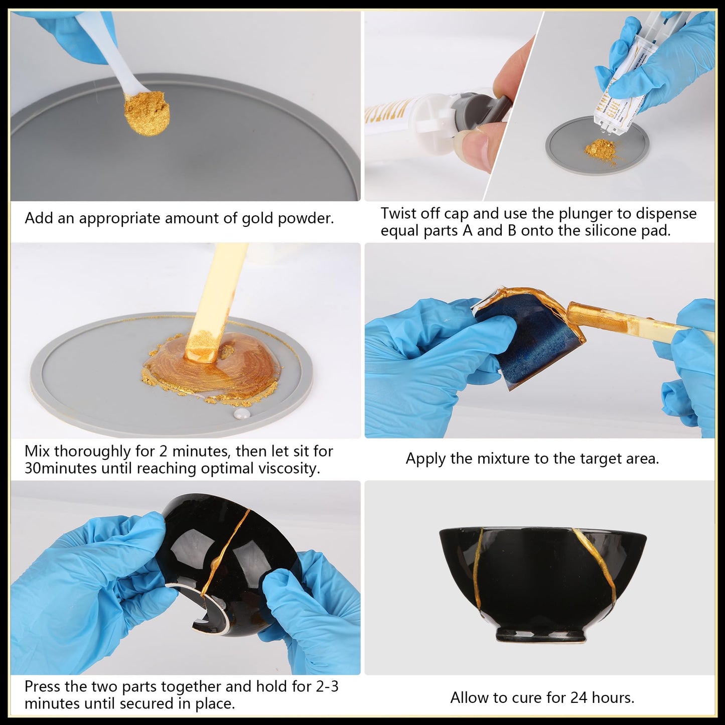 iienjoy Kintsugi Repair Kit, 4 Colors Food Safe Kintsugi Kit Repairs Broken Ceramics, Jade, Glass, Meaningful Pottery, Kintsugi Gold Glue for Ceramics and Porcelain Repair Perfect for Beginners