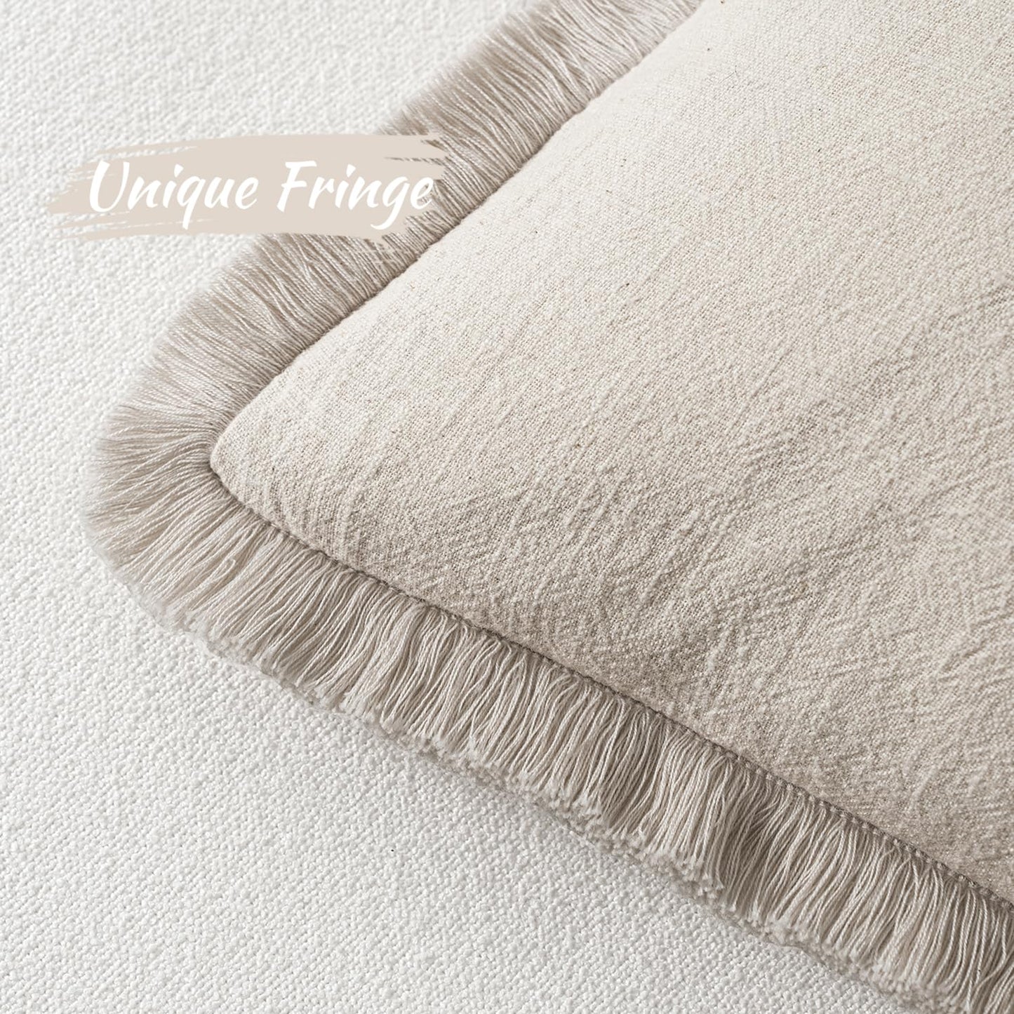 MIULEE Christmas Decorative Throw Pillow Covers Neutral Linen Fringe Fall Throw Pillows Set of 2 Natural Beige Boho Farmhouse Cushion Covers with Tassels for Couch Sofa Bed Home Decor 20x20 Inch