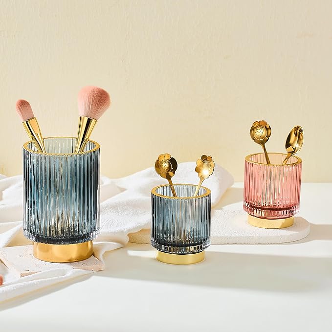 Makeup Brush Holder Organizer,Toothbrush Holders,Desk Pen Pencil Holder,Multifunctional Vintage Glass Brush Cup(A3-24-US)