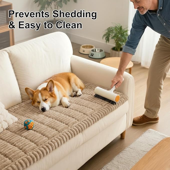 Smiry Couch Cover for Dogs Washable, Non Slip Fuzzy Pet Couch Covers for 3 Cushion Sofa Pet Friendly, Thick Soft Sofa Slipcovers Cushion Protector (Khaki, 27.6" x 82.7")